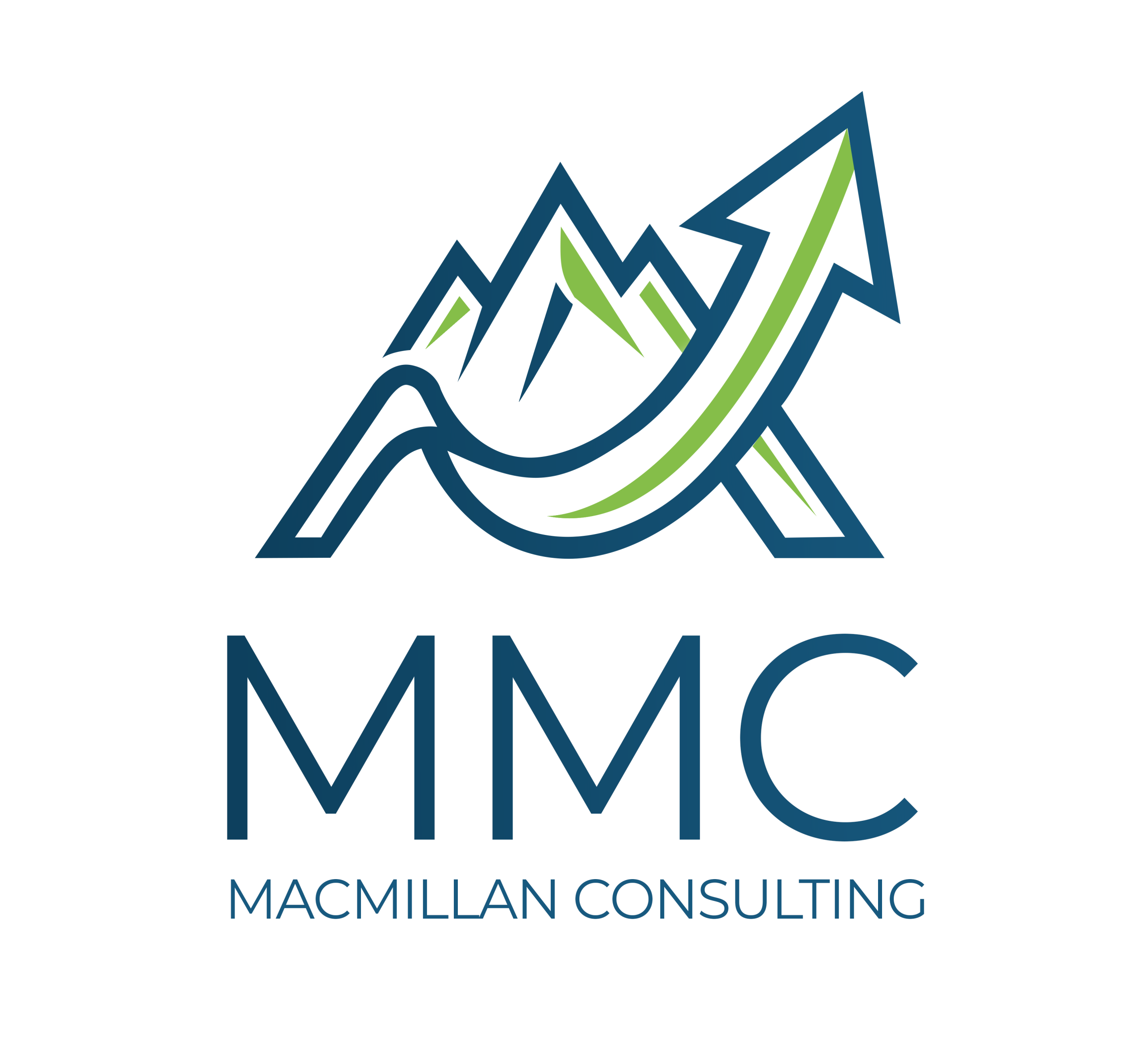 MacMillan Consulting logo with blue mountain peaks and green accents.